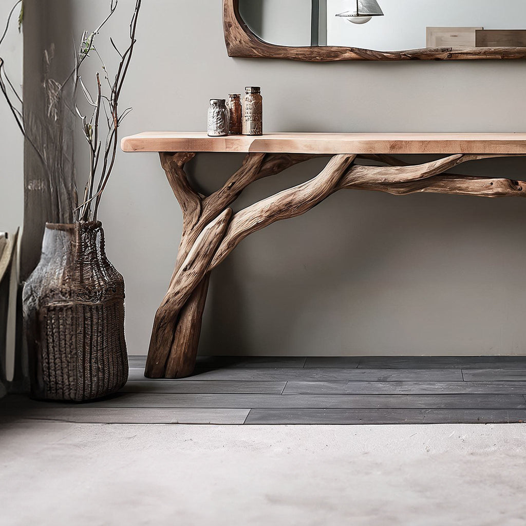 Decorative Wooden Floating Edge Console Table, solid wood, built to order