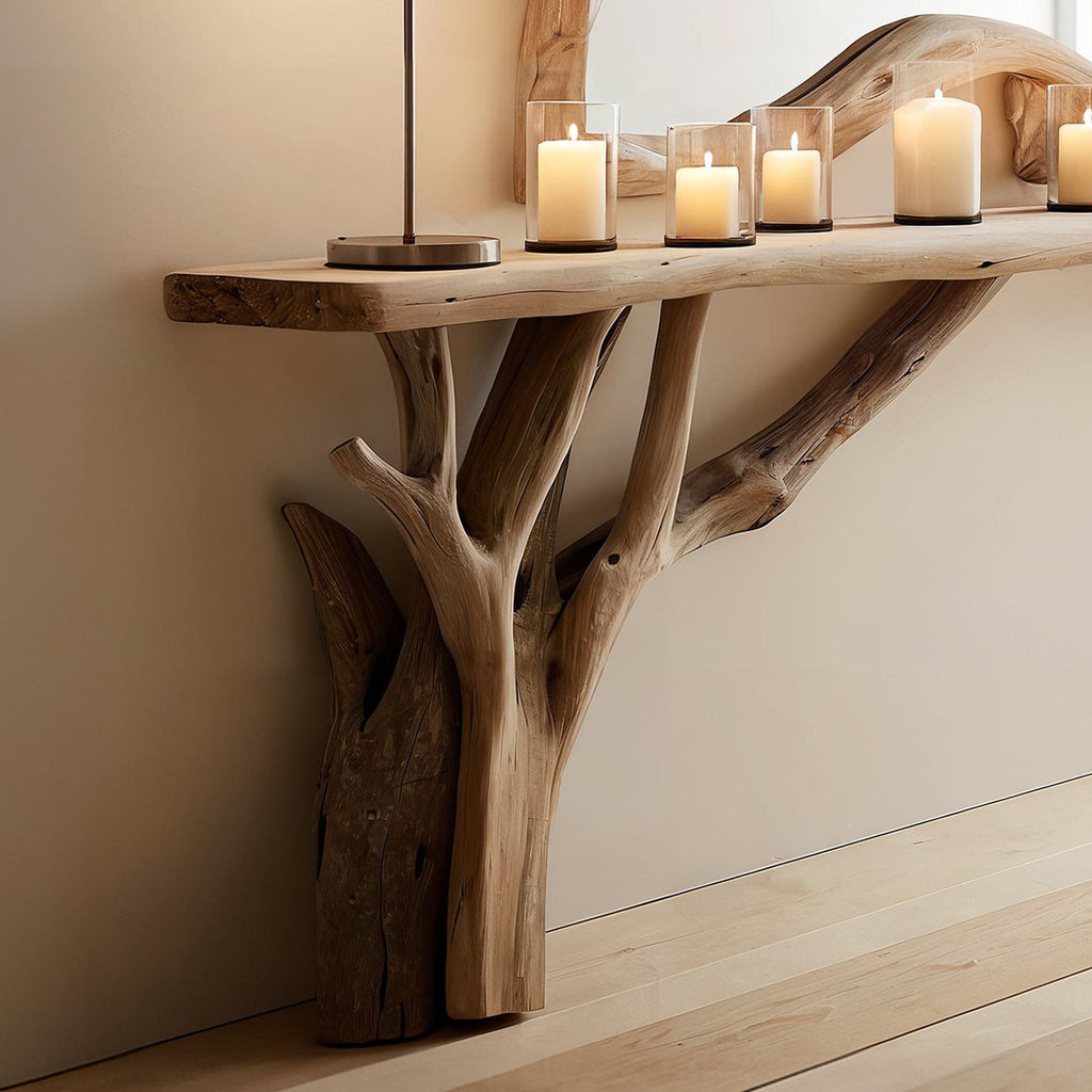Decorative Wooden Floating Edge Entryway Table, solid wood, built to order