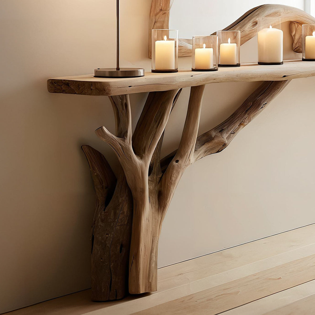 Decorative Wooden Floating Edge Entryway Table, solid wood, built to order