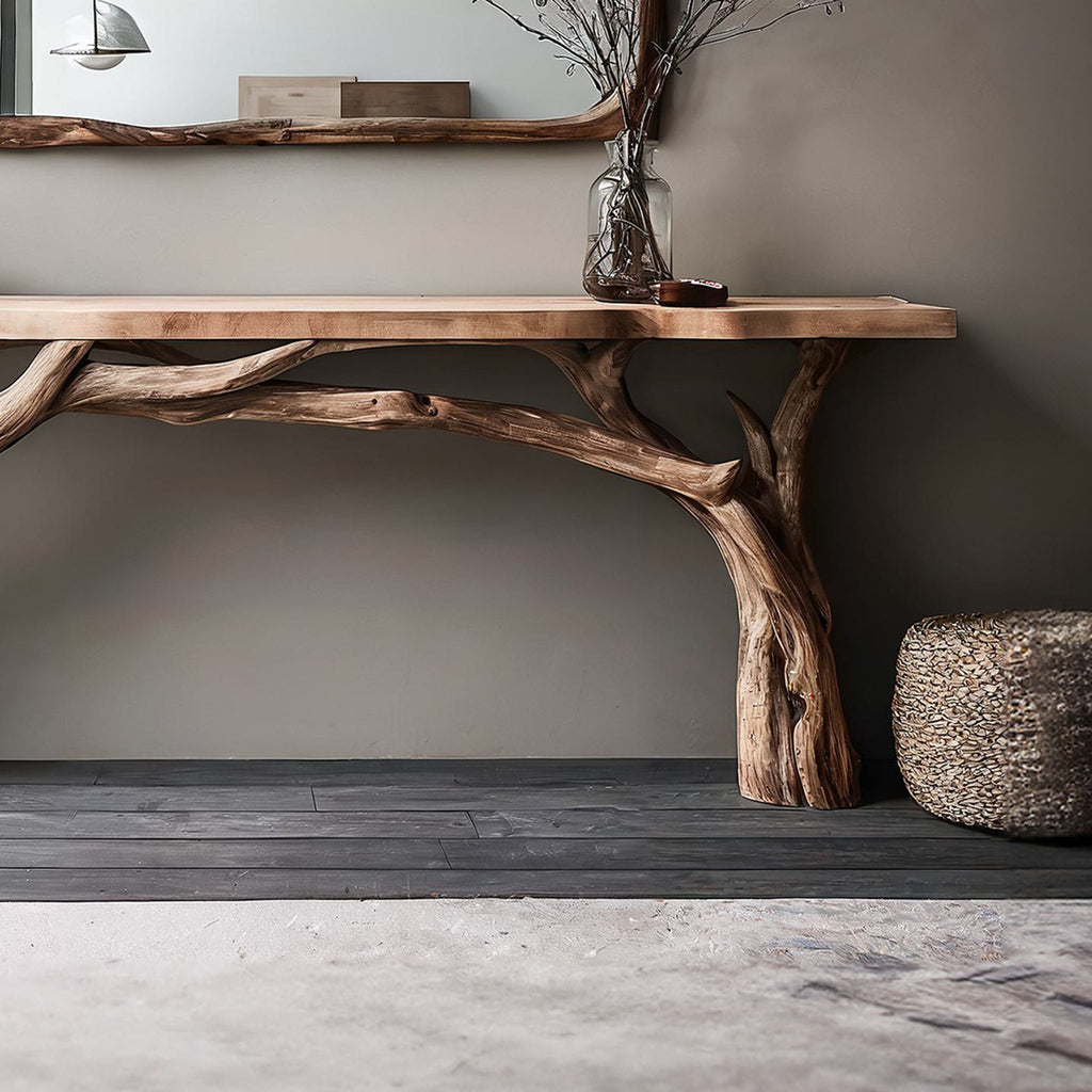 Decorative Wooden Floating Edge Console Table, solid wood, built to order