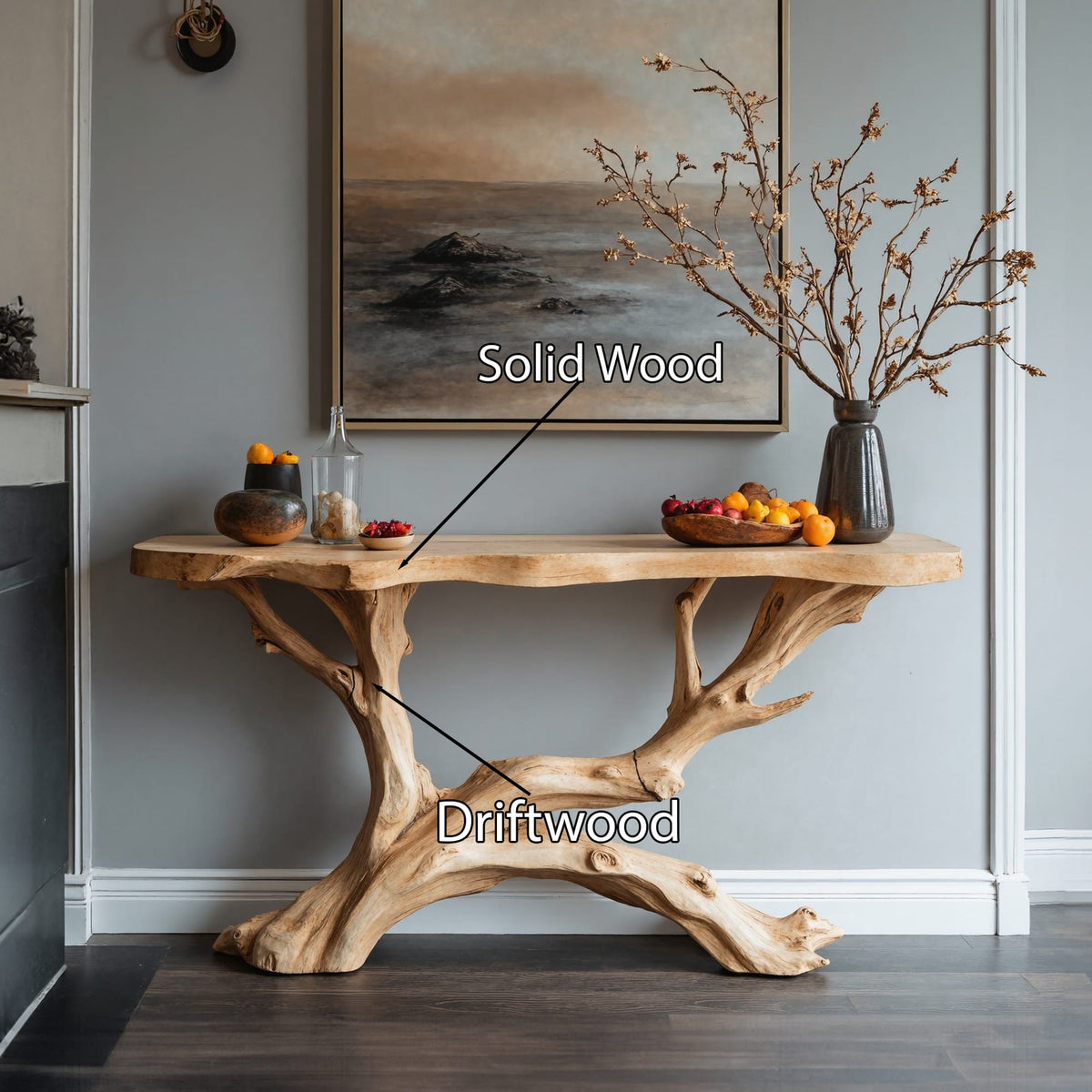 Floating Edge Entryway Table Farmhouse Decor, solid wood, built to order