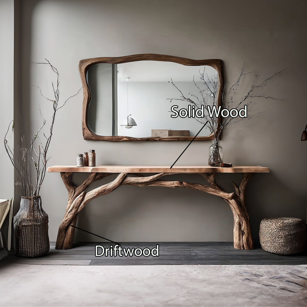 Decorative Wooden Floating Edge Console Table, solid wood, built to order