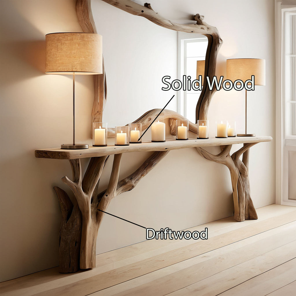 Decorative Wooden Floating Edge Entryway Table, solid wood, built to order